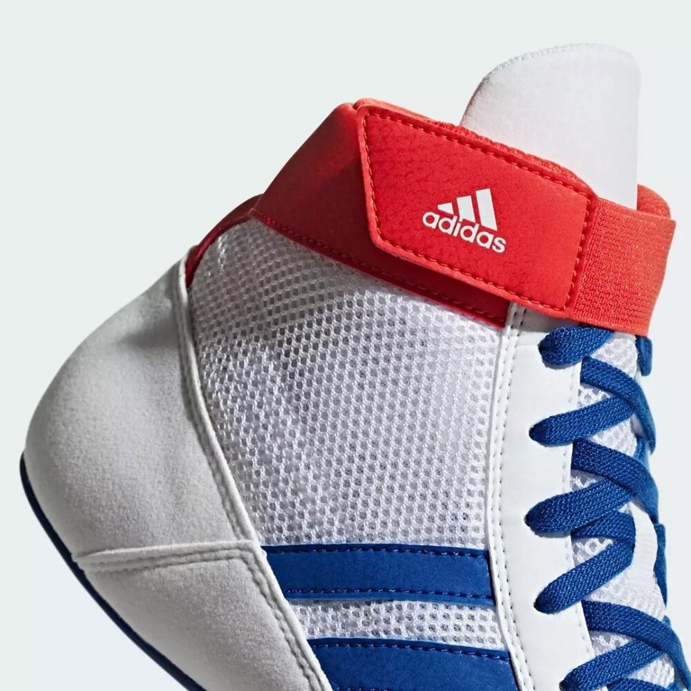 NWOB Adidas Men’s HVC 2 Wrestling Shoes White w/ Blue Stripes Size 10 - Picture 6 of 10